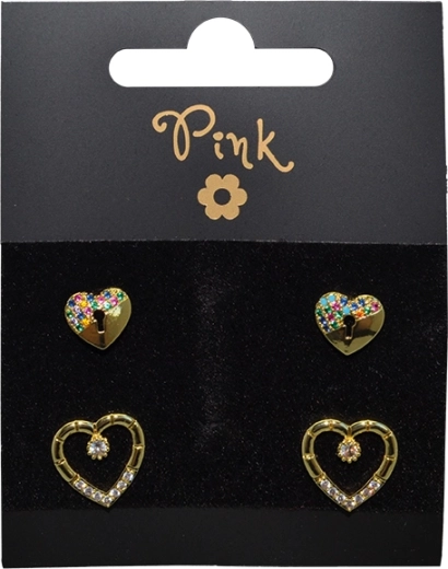 Pozlaćene naušnice set srce, 4 kom