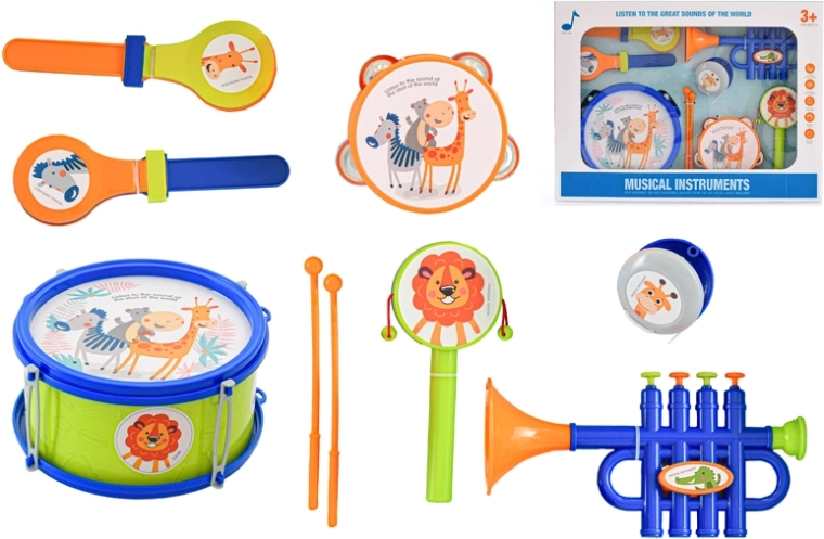Dječji set glazbenih instrumenata 7 kom s palicama u kutiji
