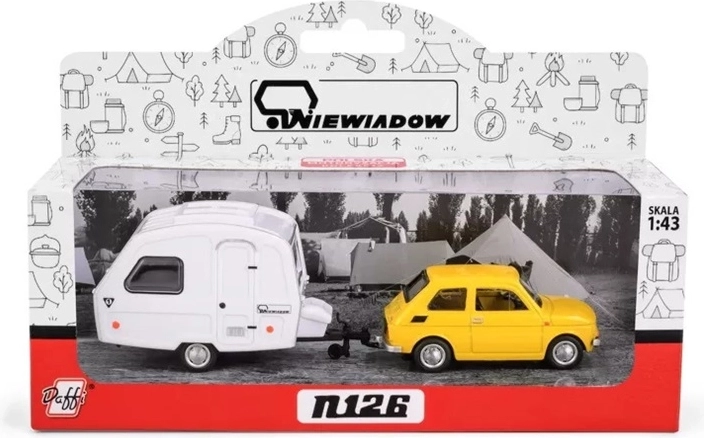 Fiat 126p sa žutom kamp-prikolicom Niewiadów (1:43)