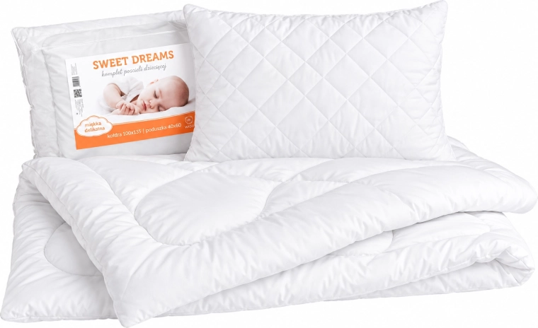 Dječji poplun s jastukom za dječji krevetić Sweet Dream, bijeli - 2 kom.