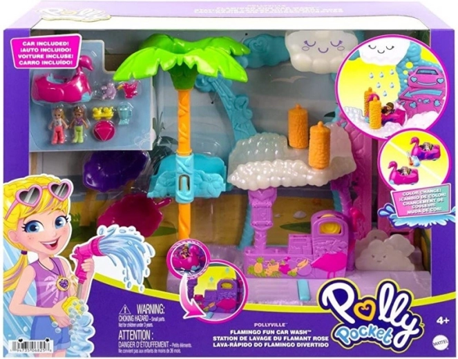 Polly Pocket Flamingova autopraonica – igraći set s autom koji mijenja boju