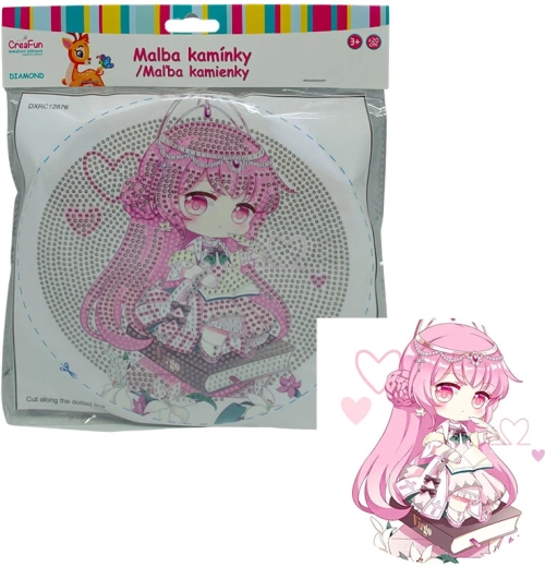 Dijamantno slikanje s okvirom – lutka u ružičastom, 20 cm