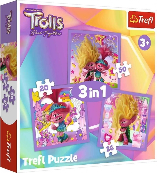 Trefl puzzle Trolovi 3u1 – Upoznajte se s Trolovima (20, 36 i 50 dijelova)