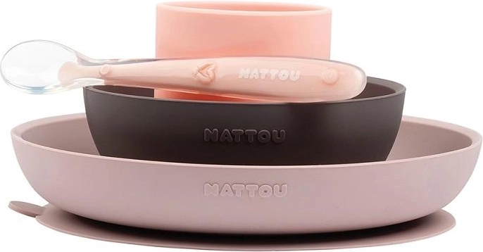 Nattou silicone feeding set, 4 pcs, pink-purple (BPA-free)