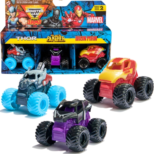 Monster Jam Mini Jams Marvel Thor, Black Panther and Iron Man - 3 pieces