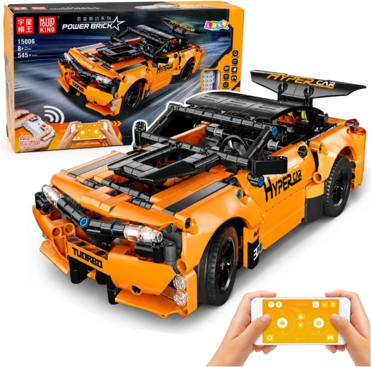 RC sportski automobil na daljinsko upravljanje od konstrukcijskih kockica, narančasti (545 dijelova)