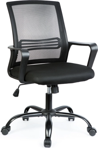 Black office swivel chair with fixed armrests