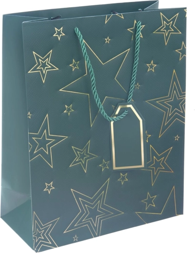 Poklon papirnata vrećica s motivom zvijezde zelena 26 × 12 × 32 cm