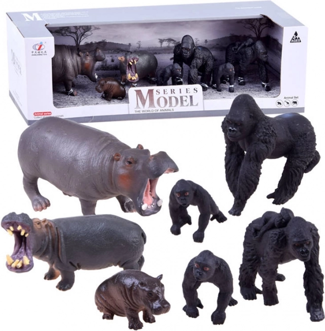 Safari Zebra and Lion Figurine Set – Gorilla and Hippopotamus