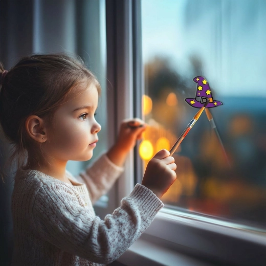 Halloween coloring window decoration – witch's hat with 4 colors and a brush
