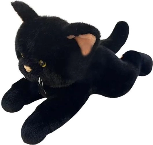 Plišana mačka u ležećem položaju crna 45 cm