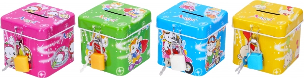 Limena kasica s lokotom, kocka 6,5 × 6 cm, više boja