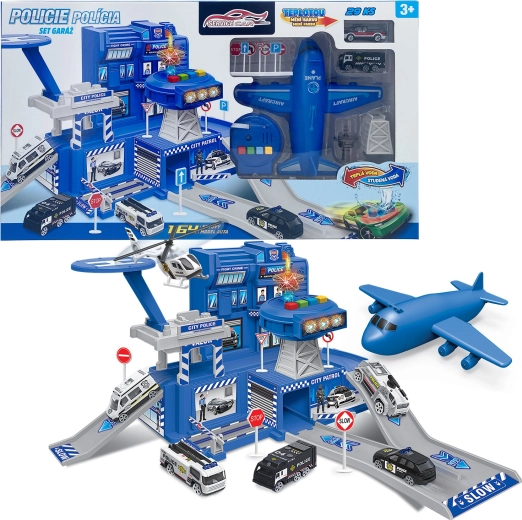 Policijska garaža s setom i automobilom koji mijenja boju