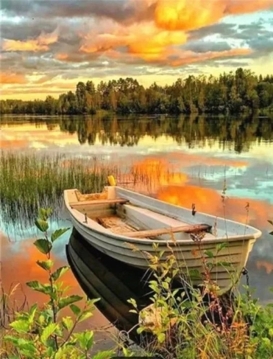 Dijamantno slikanje – čamčić na jezeru 30 × 40 cm
