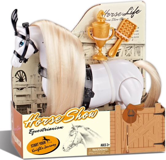 Jahaći bijeli konj sa zvukom i priborom – konjska revija