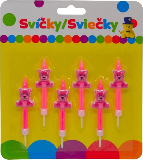 Rođendanske svijeće s ružičastim medvjedićem na držaču, 6 kom
