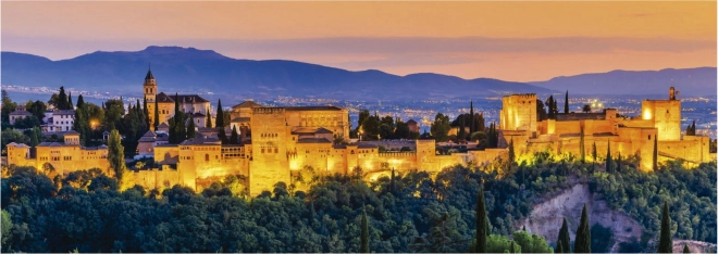 Panoramske puzzle Zalazak sunca Alhambra, Granada 1000 dijelova