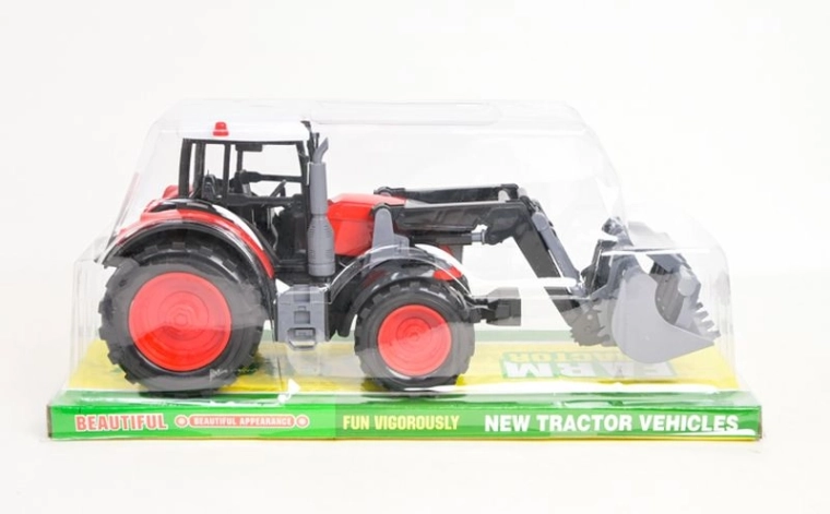 Crveni traktor s prednjom žlicom