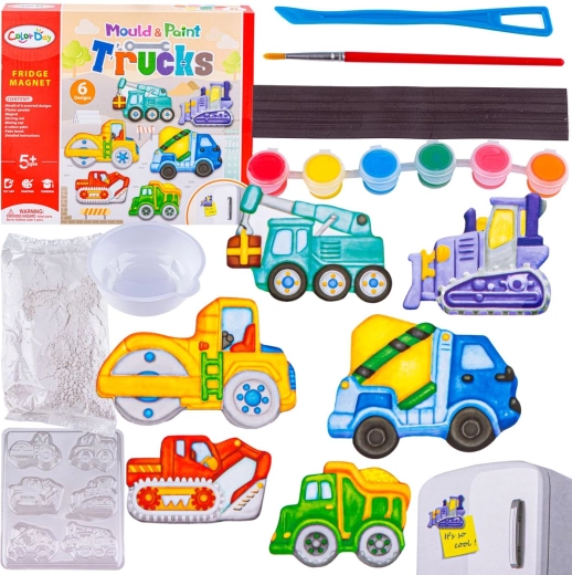 Kreativni set za izradu magnetića od gipsa – građevinska vozila DIY