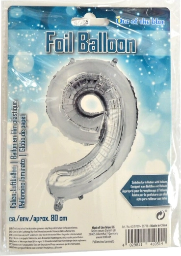 Folijski balon broj 9 srebrni 80 cm