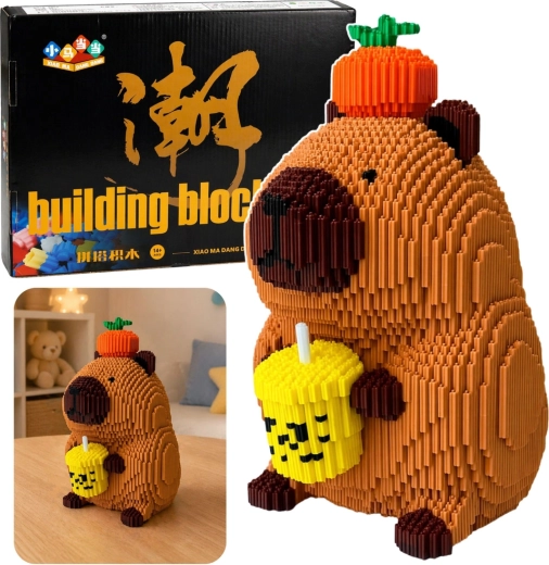 Konstrukcijske mikro kockice – kapibara sa shakeom (jabuka) – 3D figurica 25 cm, 3900 dijelova