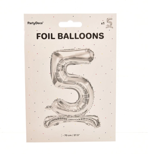 Stojeći folijski balon broj 5 srebrni 70 cm