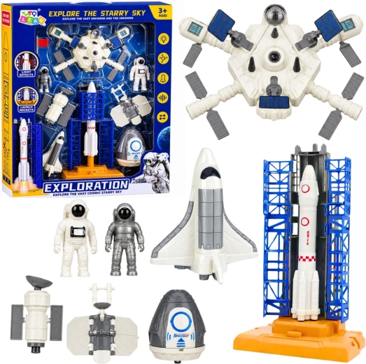Svemirski set Exploration – raketa, space shuttle, stanica, sateliti i astronauti sa svjetlima