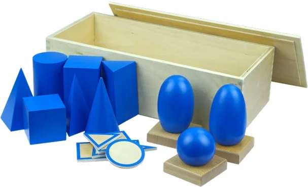 Moyo Montessori geometric solids with bases and box