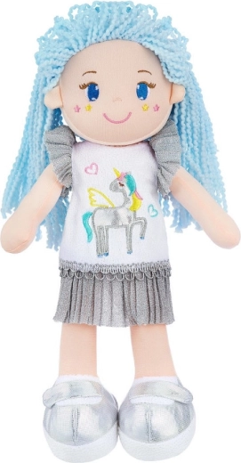 Tkanena lutka s plavom kosom i jednorogom