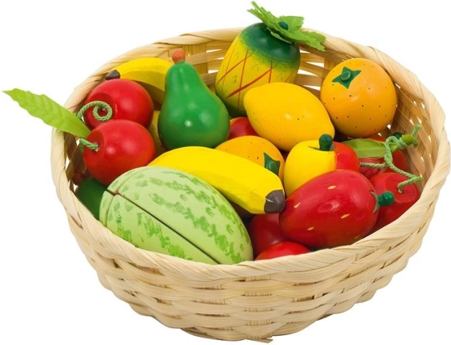 Drveno voće u košarici – set 23 kom