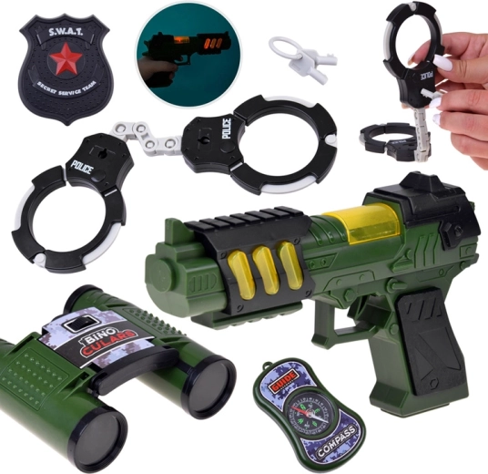 Set malog policajca SWAT s pištoljem sa svjetlom i zvukom, dvogledom i lisicama