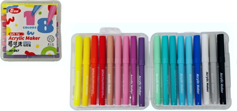 Acrylic markers for glass, ceramic, wood and stones – set of 18 pcs