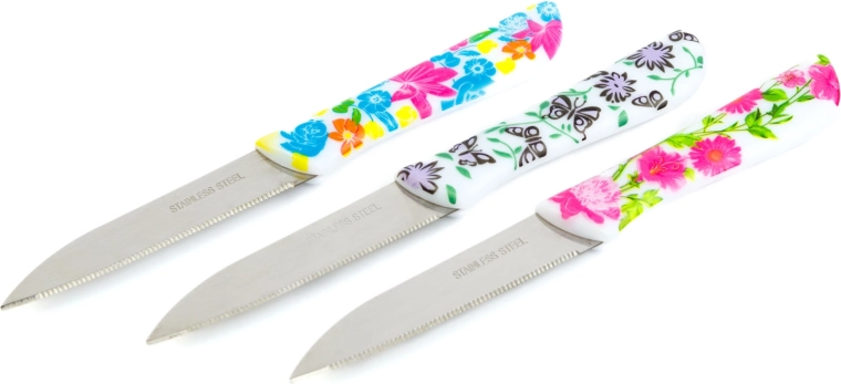 Set of Paring Knives with Floral Pattern, 3 Pieces