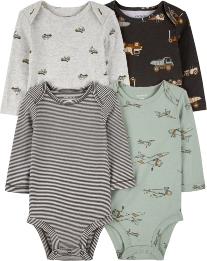 Carter’s baby long-sleeve bodysuits green stripes Airplane, 4 pcs, size 56