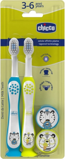Chicco set dječjih četkica za zube tigar i panda 3–6 godina 2 kom