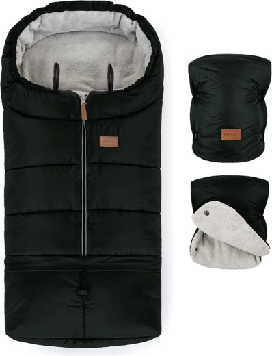 Petite&Mars set zimska vreća za kolica Jibot 3u1 i rukavice za kolica Jasie Ink Black