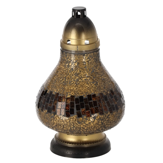 Staklena laterna vitraj Karafa zlatna 37 cm, traje do 50 sati
