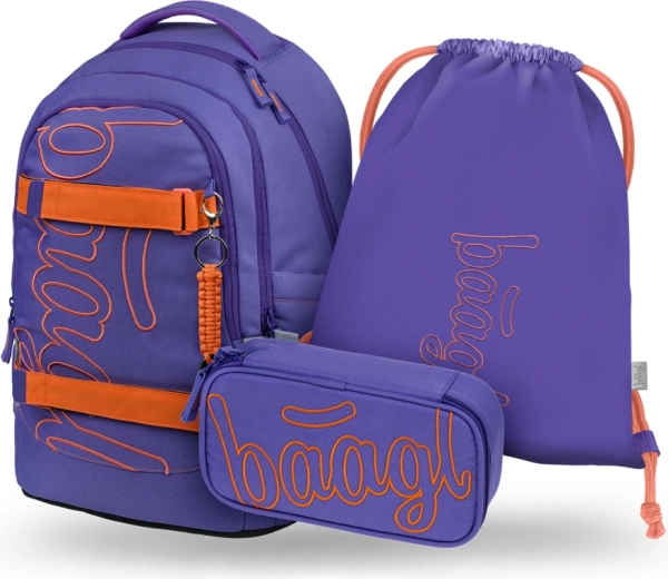 Baagl set 3 Skate Max Orange – školski ruksak, pernica i vrećica GRS