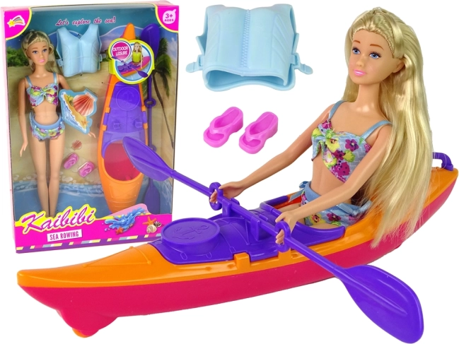 Set with Doll and Orange Kayak with Accessories