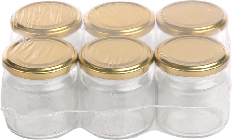 Set od 6 staklenih staklenki za zimnicu 200 ml sa zlatnim poklopcima na navoj 66 mm