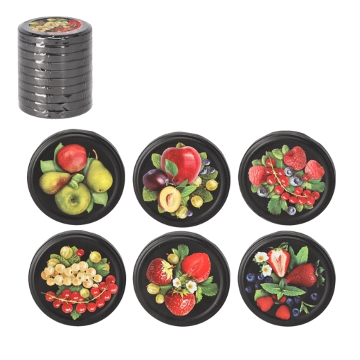 Set od 10 poklopaca za staklenke fi 82 Owoce Mix crna mat klik