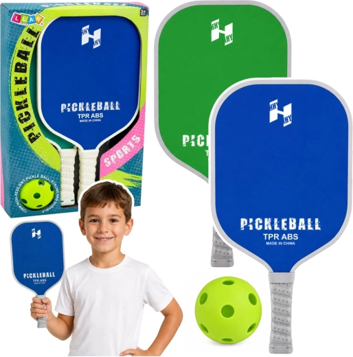 Set za pickleball – 2 reketa i perforirana loptica zeleno-plava