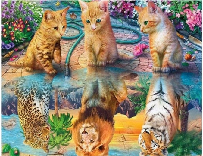 Diamond painting (diamond embroidery) mirror reflection – leopard, lion and tiger 40 × 30 cm