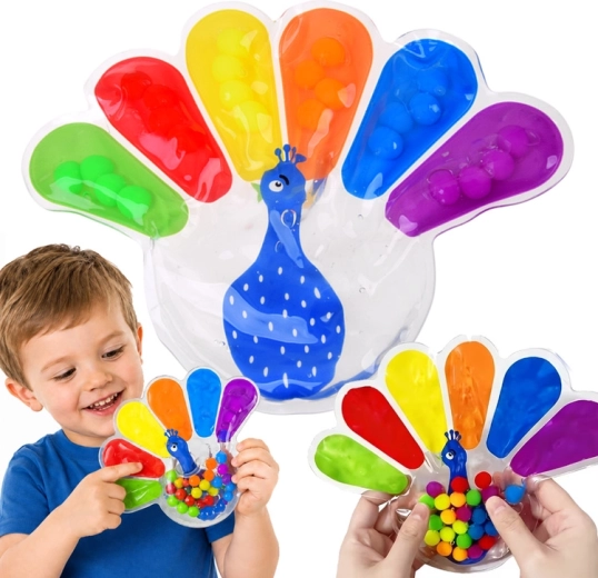 Sensory squishy fidget toy peacock with colorful beads - 1 piece
