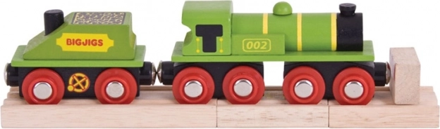 Bigjigs Rail zelena lokomotiva s tenderom i tračnicama