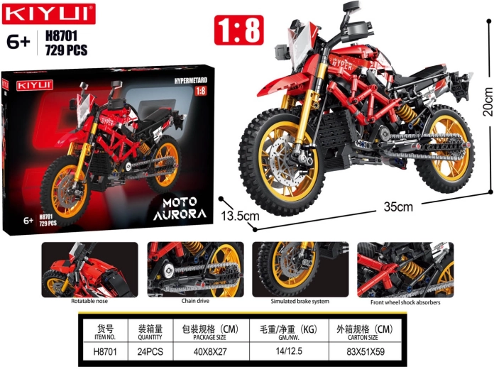 Konstruktorski set motocikl crveni 729 dijelova