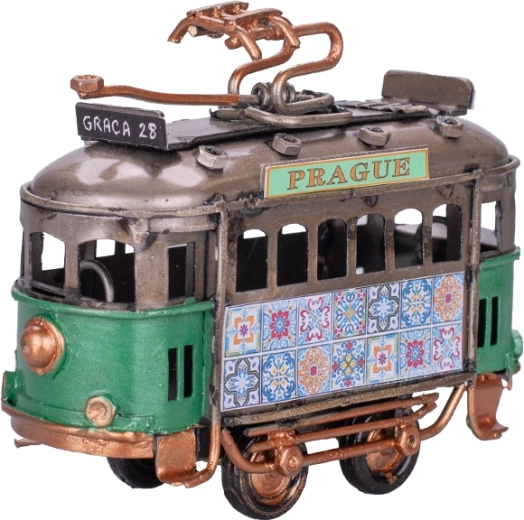 Metalni model tramvaja Prague 9 cm – zelena dekorativna tramvajska maketa s slobodnim hodom