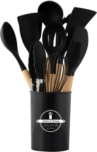 Set silikonskih kuhinjskih alata s drvenim ručkama, 12 dijelova