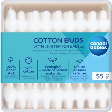 Pamučne štapiće s graničnikom za djecu CANPOL BABIES, papirnate, 55 kom