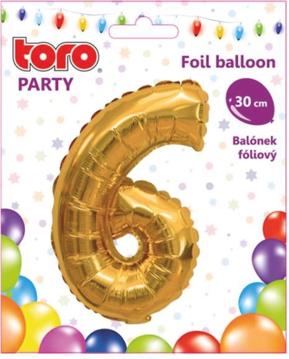 Foli balon na napuhavanje broj 6, 30 cm, zlatni TORO